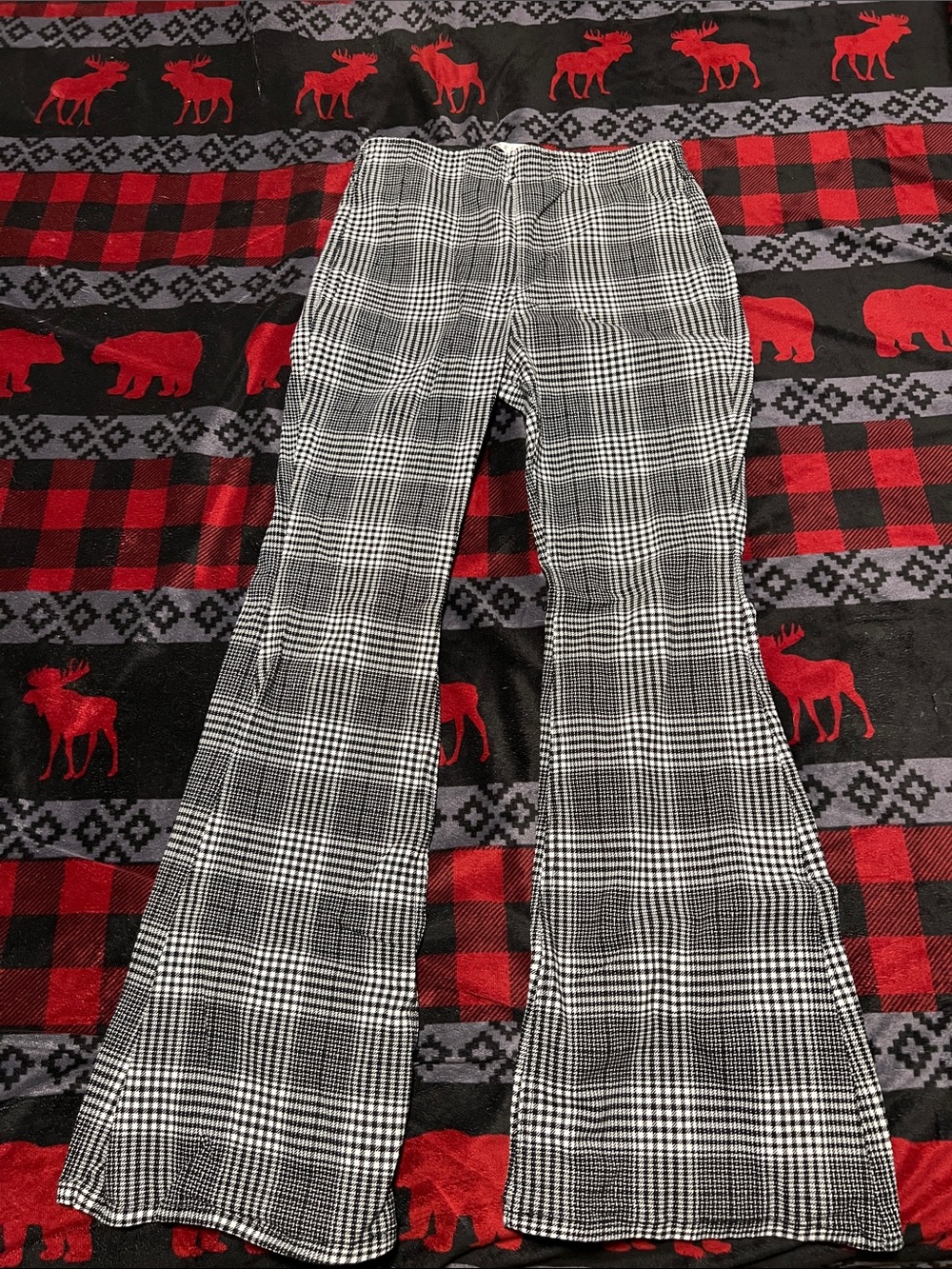 Tinseltown Black & White Plaid Boot-Cut Pants